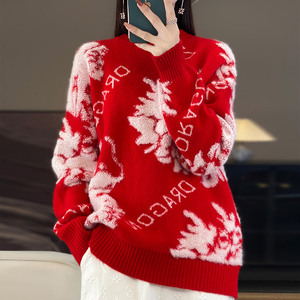 圣诞新衣2023冬季加厚红色毛衣女韩版宽松龙年本命年穿洋气打底衫