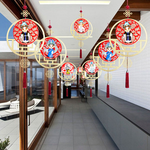 中国风木片木板挂饰幼儿园学校走廊教室商场房间京剧人物环创装饰