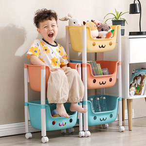 小推车置物架儿童书架落地婴儿用品家用移动零食整理箱玩具收纳架