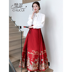 新中式国风新娘红色订婚礼服敬酒服马面裙套装明制女装汉服两件套