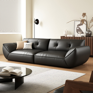 2024新款意式极简黑色牛角沙发直排小户型客厅头层真牛皮沙发组合