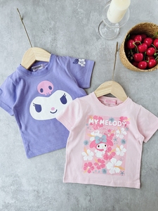 日单夏季短袖T恤儿童卡通80-130上衣女宝兔子粉紫色可爱外贸女童