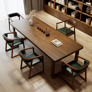 北美白蜡木茶桌椅组合一桌五椅简约现代家用茶几大板茶台阳台泡茶
