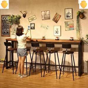 高身吧枱实木吧台桌家用阳台靠墙窄桌子长条桌奶茶店酒吧高脚桌。