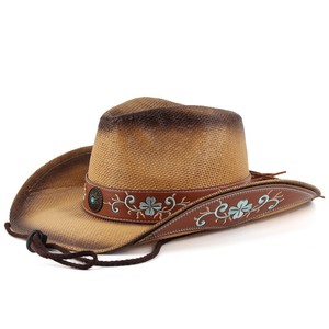 亚马逊ebay跨境外贸新品男女户外西部牛仔草帽绣花弯檐纸布帽