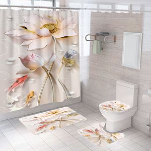 浴帘浴室窗帘浴室帘花朵系列3D数码印花免打孔直供