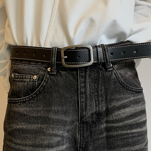 明线黑色皮带男士简约针扣青年学生商务腰带时尚个性合金裤带潮流