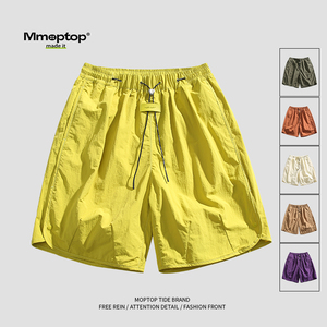 Mmoptop2024夏季柠檬黄冰丝宽松沙滩裤子男凉感休闲运动速干短裤