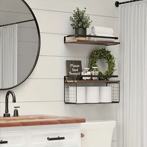 卫生间置物架整理架壁挂式浮动木制悬浮收纳架厨房浴室洗手台
