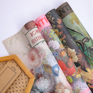 母亲节复古油画纸花束包装鲜花包花材料浪漫氛围艺术手工花艺资材