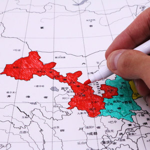 中国手绘地图油布画儿童房卧室墙贴DIY上色填色旅游打卡标记亲子