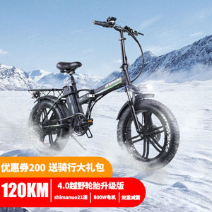 雪地沙滩折叠电动自行车锂电池代步车双人单车越野助力电瓶车20寸