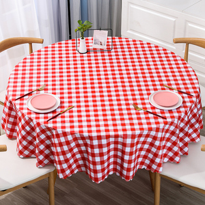 2024新年格子大圆桌桌布防水防油防烫免洗圆形红色pvc餐桌布台布