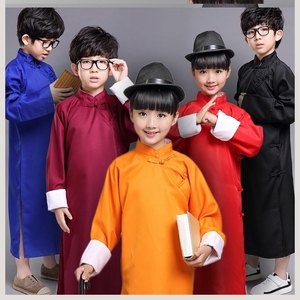2023小品女童长袍华服民国长衫袍子男孩儿童相声演出服装小学生快