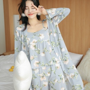 【甜美三件套】日系睡衣女夏季韩版春秋款日式和服性感吊带睡袍