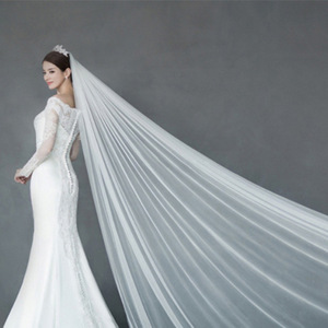 新娘超长头纱5米简约韩式主婚纱单层素纱大拖尾网红拍照结婚道具