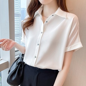 高端白色衬衫女夏季2024年新款宽松大码雪纺上衣韩版职业短袖衬衣