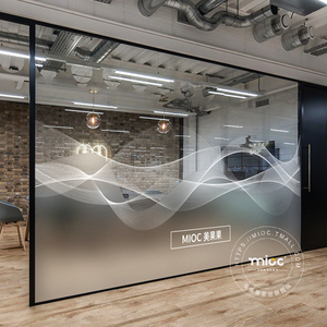 磨砂镂空办公室隔断透明玻璃贴膜彩色几何建筑创意曲线静电贴定制
