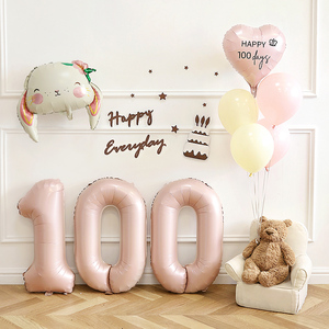 兔宝宝婴儿满月百天宴气球装饰100数字一周岁生日背景墙场景布置