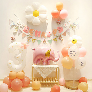 ins女孩一周岁生日布置气球派对两岁宝宝儿童快乐背景场景装饰品