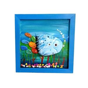 海底世界小鱼手绘石头画儿童美术手工木相框材料包成品幼儿园