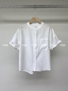 YYDS韩国女装东大门idee代购2024夏季新款单口袋净版卷袖短袖衬衣
