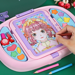 女孩玩具化妆公主涂色本图画画套装儿童绘画工具填充色幼儿园宝宝