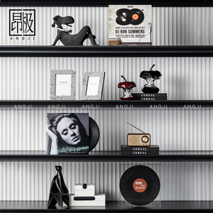 现代轻奢样板间餐边柜酒柜摆件展示橱窗高端组合装饰品CD黑胶唱片