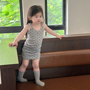 韩版女童连衣裙2024夏装中小童洋气时髦波点吊带裙儿童纯棉包臀裙