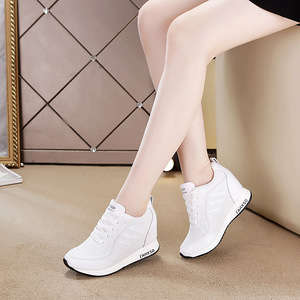 高端运动小白女鞋新款透气波鞋学生休闲运动坡跟内增高跳舞单鞋