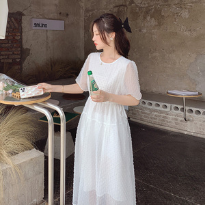 白色雪纺纱连衣裙中长款夏季2023新款韩系温柔风超仙仙女法式长裙
