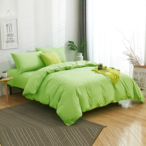 L嫩绿色纯棉四件套果绿全棉七维床单被罩浅绿色全纯色净色床上用