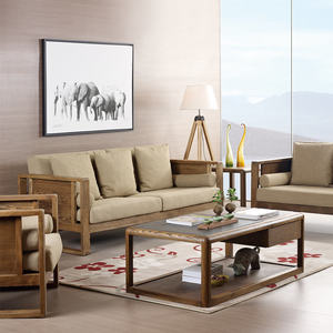米夏三人位沙发实木布艺北欧现代极简新中式榫卯工艺无油漆环保