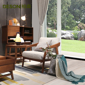 柏森家具北欧优易室实木布艺单人沙发客厅整装家具 白蜡木单人椅