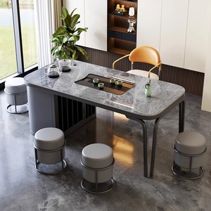 闻诺现代简约阳台家用岩板茶桌椅组合轻奢长方形办公室泡茶台桌子