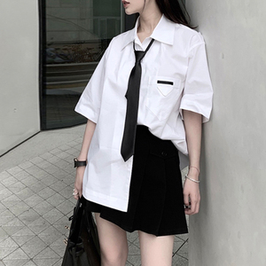 jk制服正版设计感小众白色衬衫女短袖大学生学院风套装毕业照班服