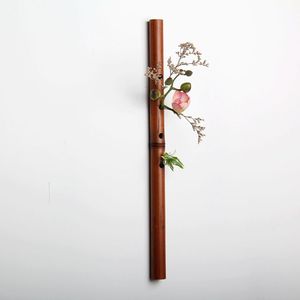 竹笛花插壁挂式仿古中式花器创意竹筒花入花架墙面装饰送无痕钉