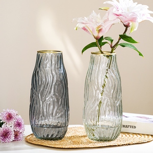 北欧风创意玻璃花瓶大号描金网红鲜花干花插花瓶餐桌客厅摆件装饰