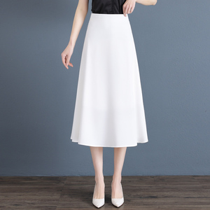 白色雪纺a字半身裙女夏2024新款夏季薄款裙子高腰显瘦中长款伞裙