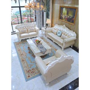 全友家居欧式真皮沙发123组合别墅客厅家具法式奢华实木雕花白色