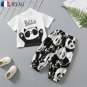 法国MXAG宝宝夏装韩版洋气短袖两件套卡通熊猫婴儿衣服分体薄套装
