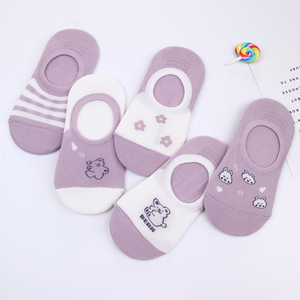儿童袜子女童纯棉夏季船袜卡通可爱薄款紫色1-15岁女孩宝宝隐形