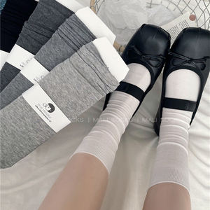 夏季薄款白色中筒袜女芭蕾风灰色堆堆袜简约百搭基础款无骨袜长袜