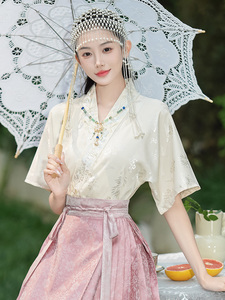 马面裙上衣搭配夏季2024新款新中式国风交领飞机袖刺绣古装衬衫女