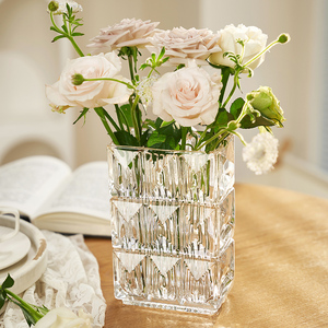 高档璀璨水晶玻璃花瓶透明高级感摆件网红客厅鲜花插花轻奢ins风