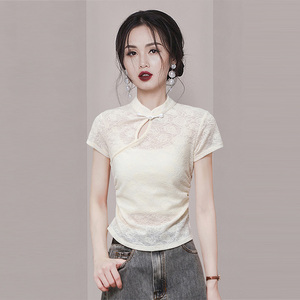新中式轻国风蕾丝T恤女2024夏季新款减龄气质高级感女士短款上衣