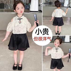 女宝宝新中式夏季短袖套装女童小儿童中国风古风汉服2夏装8潮3岁4