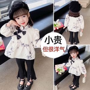 女宝宝春秋款套装女童小儿童中国风中式时髦洋气春装1潮2衣服3岁4