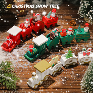 儿童玩具小火车圣诞木质装饰品四节木质小火车装饰摆件小礼物批发