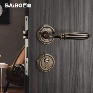 卧室门锁室内分体门锁静音磁吸房门锁具对开复古门把手美式木门锁